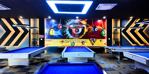Thi công biển hiệu Billiards Club 180 – Tole sơn tĩnh điện kết hợp mica cao cấp